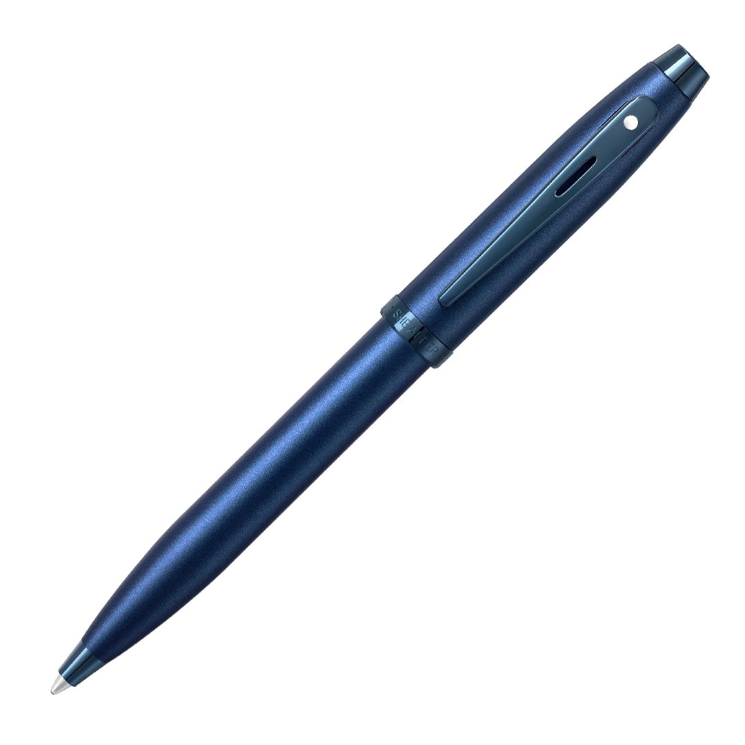 Sheaffer 100 E9371 Ballpoint Pen Satin Blue With PVD Blue Trim