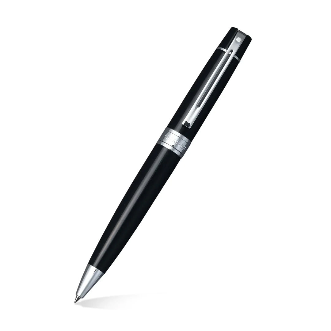 Sheaffer 300 G9312 Ballpoint Pen Gloss Black With Chrome Tone Trim Single Leather Pouch