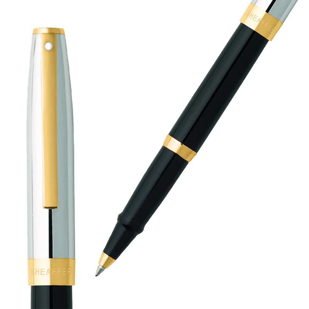 Sheaffer Sagaris E9475 Rollerball Pen Glossy Black Barrel with Chrome Cap and Gold Trim