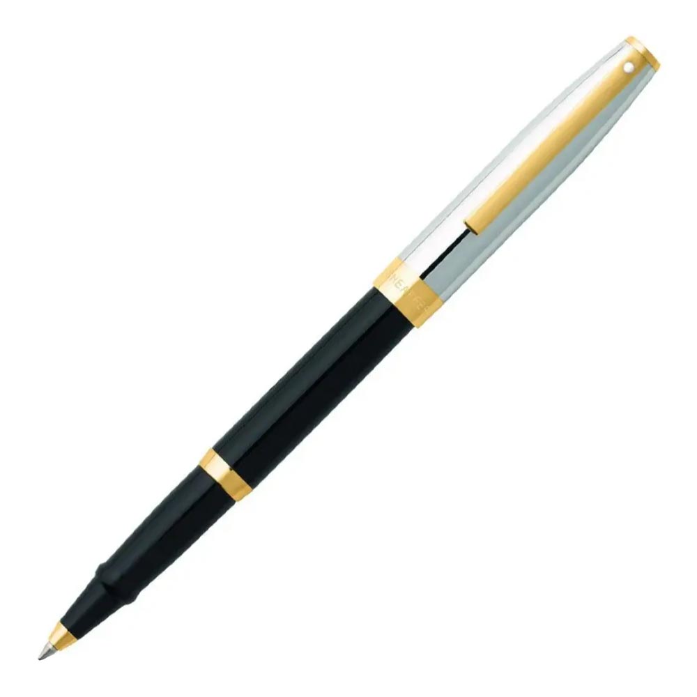 Sheaffer Sagaris E9475 Rollerball Pen Glossy Black Barrel with Chrome Cap and Gold Trim