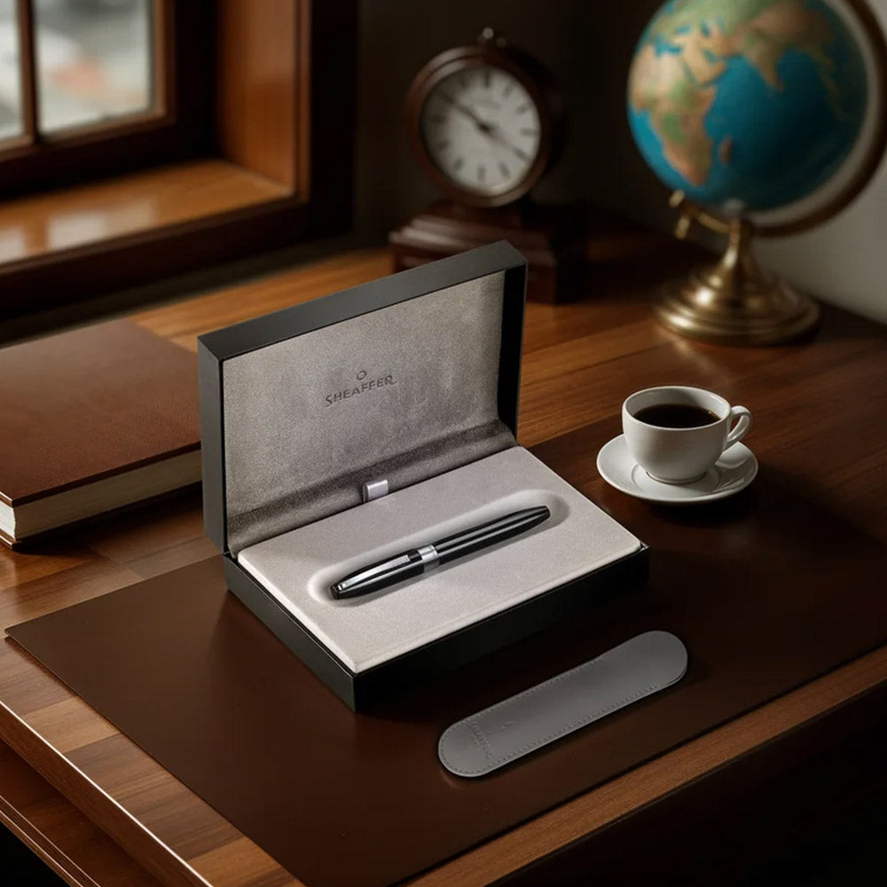 Sheaffer Legacy Fountain Pen Black with Chrome Trim and Leather Case Medium