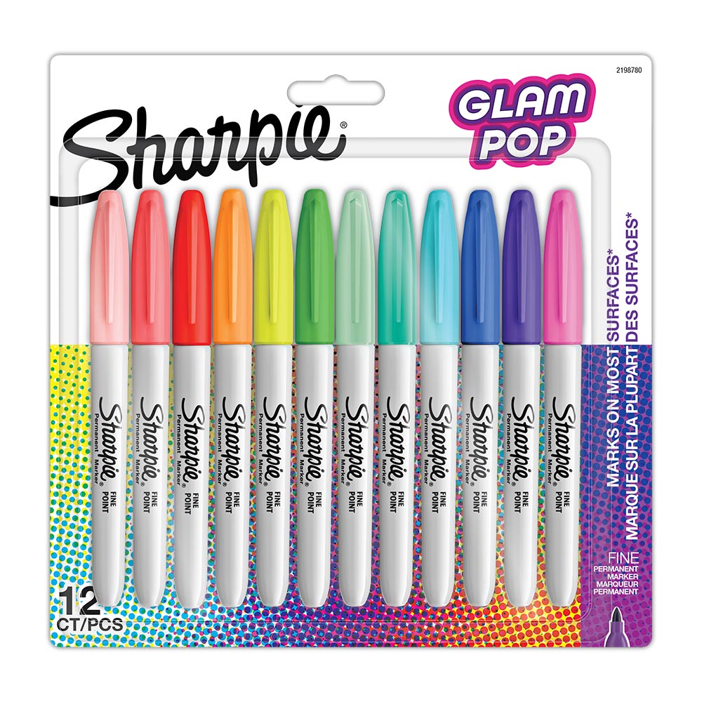 Sharpie Permanent Marker Pen Fine Point Set of 12 Glam POP Special Edition