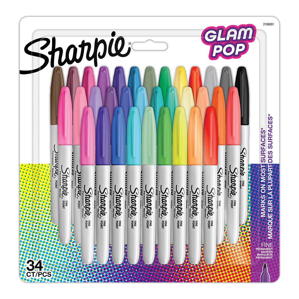 Sharpie Permanent Marker Pen Fine Point Set of 34 Glam POP Special Edition