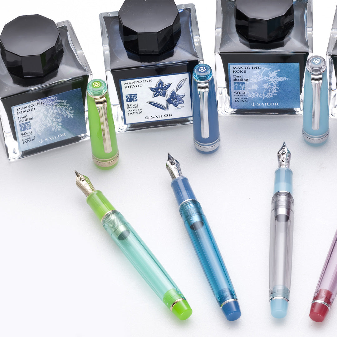 Sailor Professional Gear Slim Manyo II Fountain Pen Grass with 14K Nib & 50ml Manyo Hinoki Ink