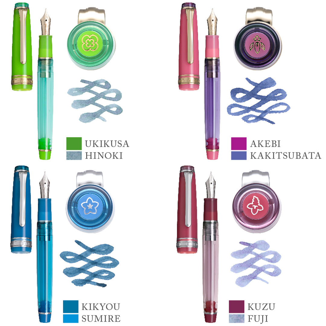 Sailor Professional Gear Slim Manyo II Fountain Pen Grass with 14K Nib & 50ml Manyo Hinoki Ink