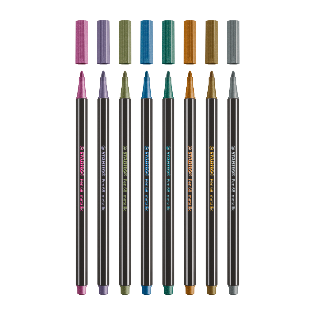 STABILO Pen 68 metallic x KPop Demon Hunters Premium Metallic Fibre-Tip Pen Tin of 8 Assorted Colours