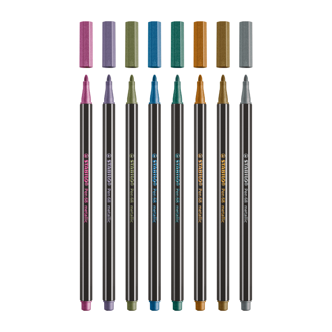 STABILO Pen 68 metallic x KPop Demon Hunters Premium Metallic Fibre-Tip Pen Tin of 8 Assorted Colours