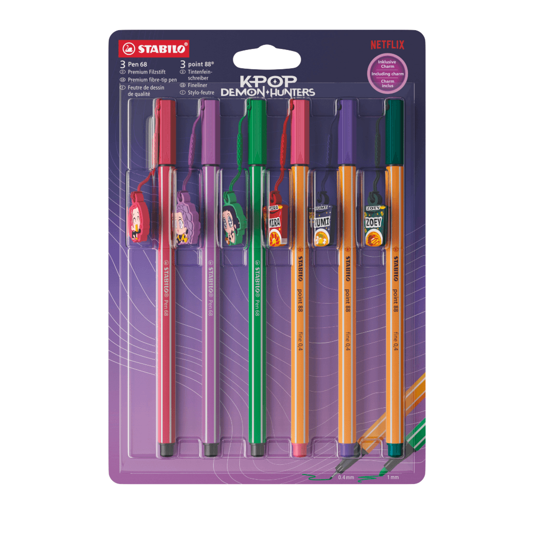 STABILO x KPop Demon Hunters point 88 + Pen 68 Set of 6 Assorted Characters Designs