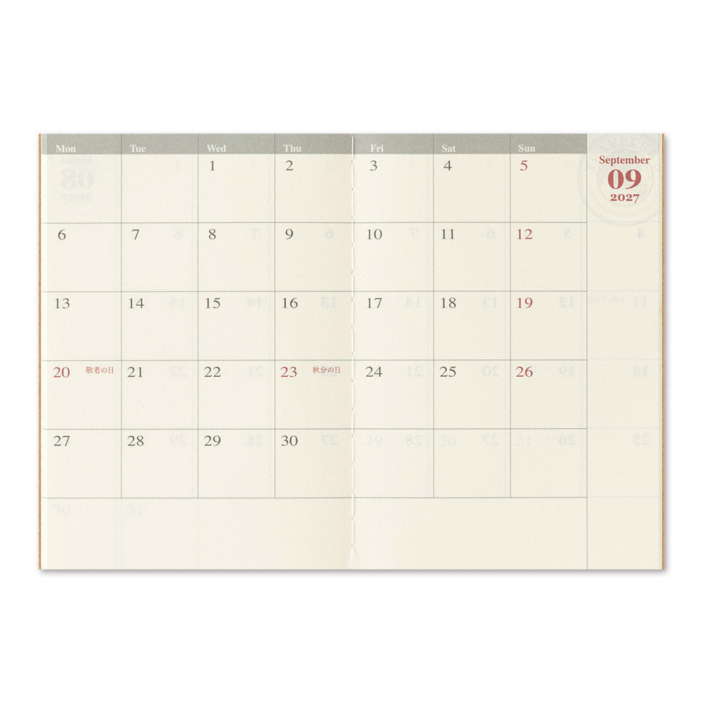 TRAVELER'S Company 2027 Notebook Passport Size Refill Monthly