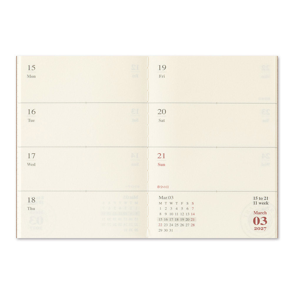 TRAVELER'S Company 2027 Notebook Passport Size Refill Weekly