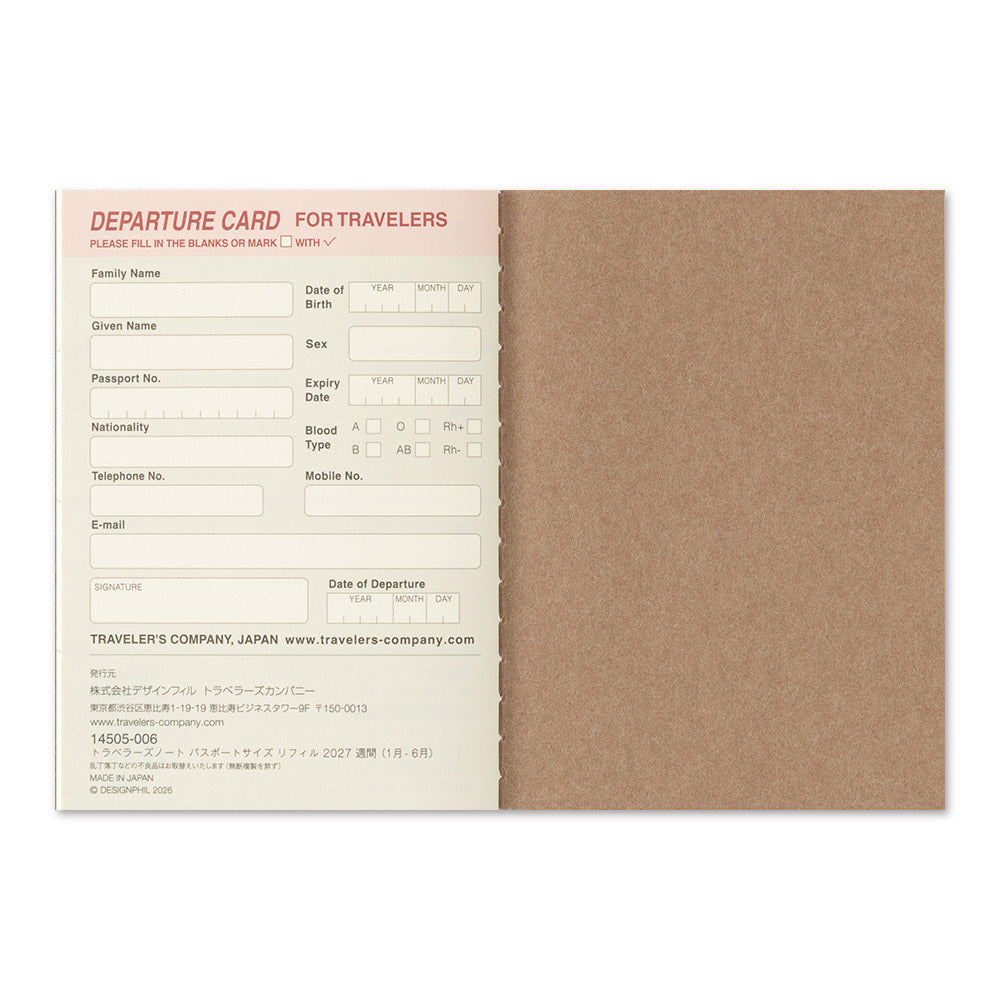 TRAVELER'S Company 2027 Notebook Passport Size Refill Weekly