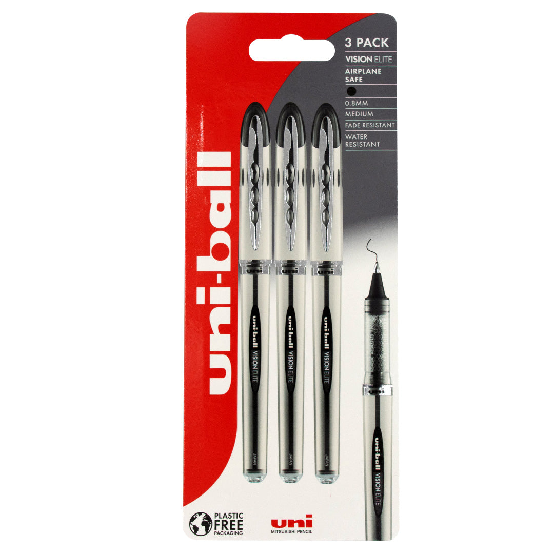 Uniball Vision Elite UB200 Medium Airplane Safe Rollerball Pen Three
