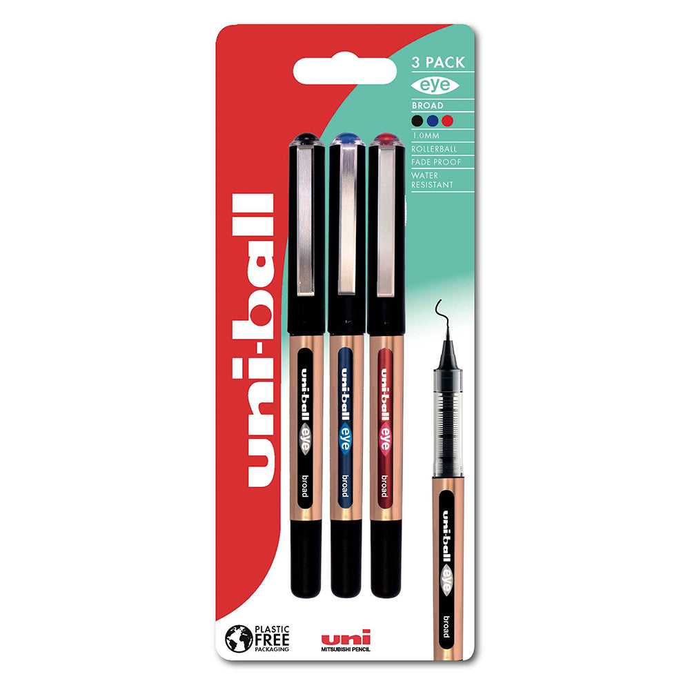 Uni-ball Eye Broad Bold Rollerball Pen Three-Pen Set Assorted