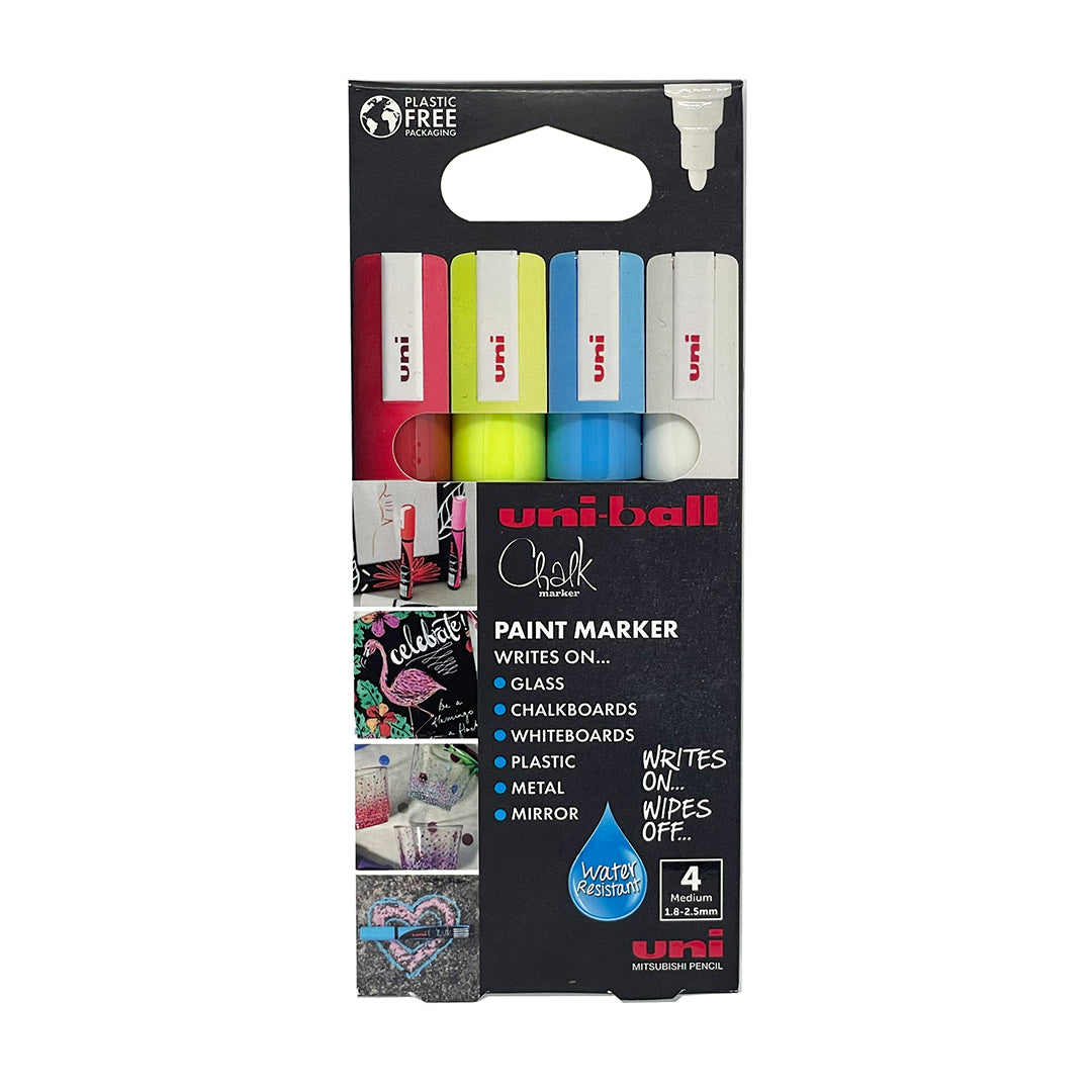 Uni Chalk Marker Pen PWE-5M Medium Bullet Tip Set of 4