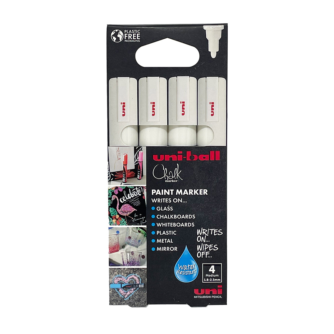 Uni Chalk Marker Pen PWE-5M Medium Bullet Tip Set of 4