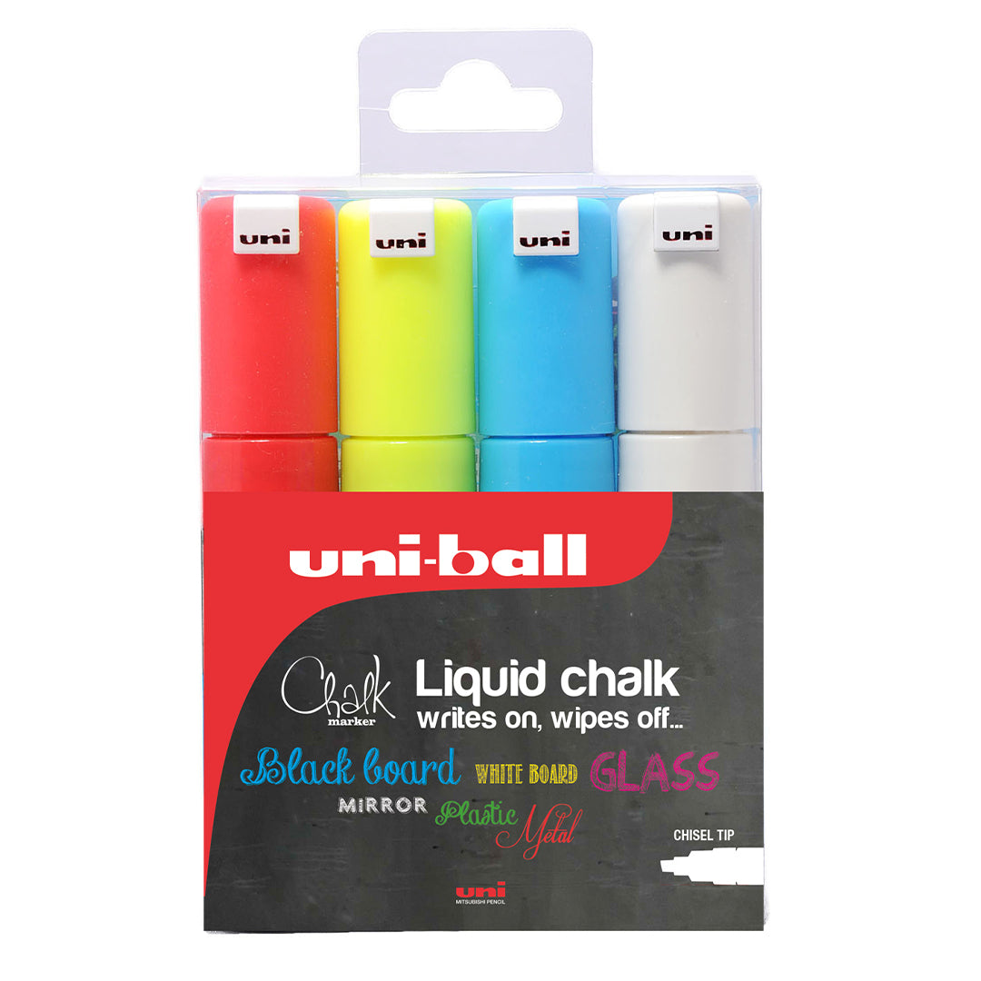 Uni Chalk Marker Pen PWE-8K Broad Chisel Tip Set of 4