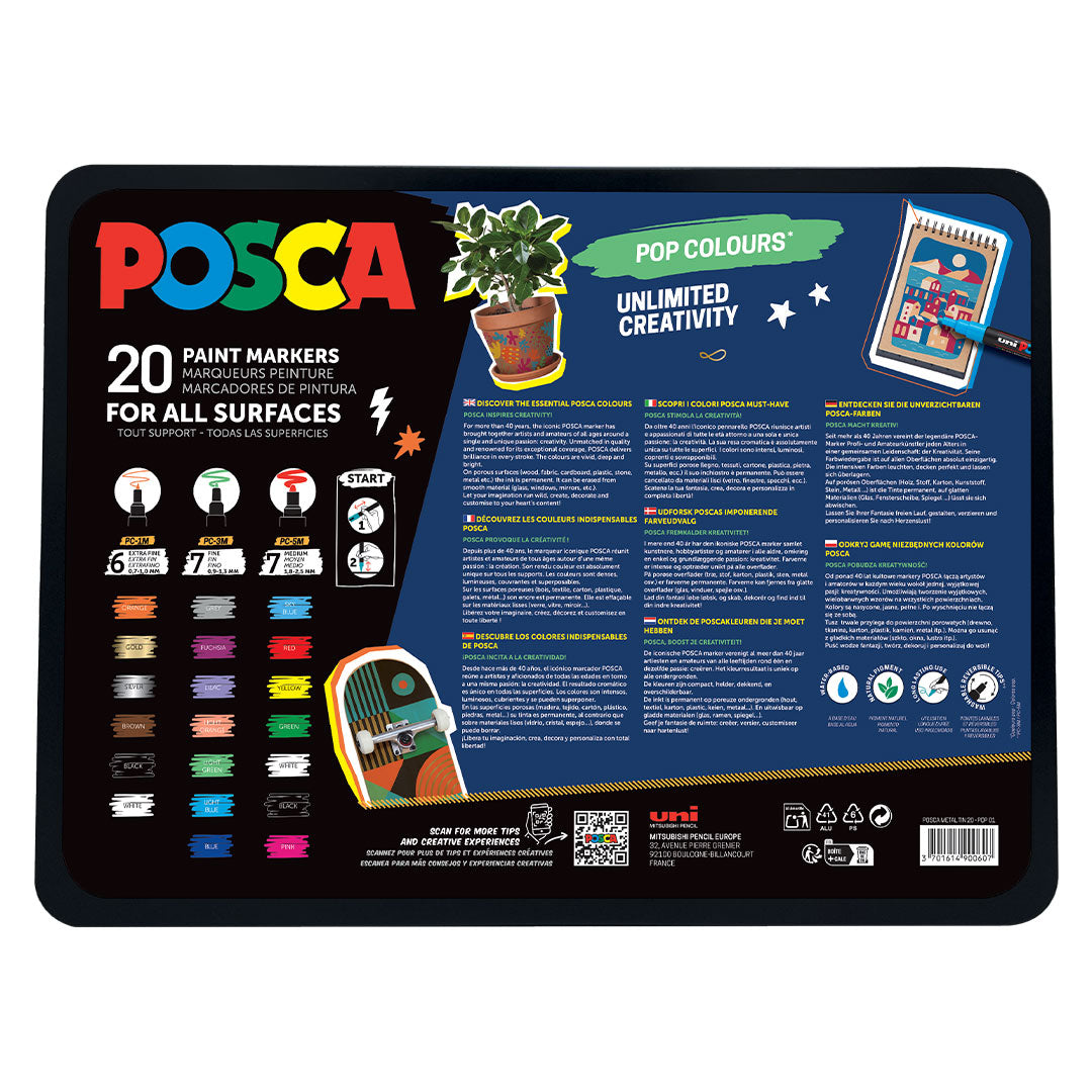 Uni POSCA 20 Piece Tin Pop Colours