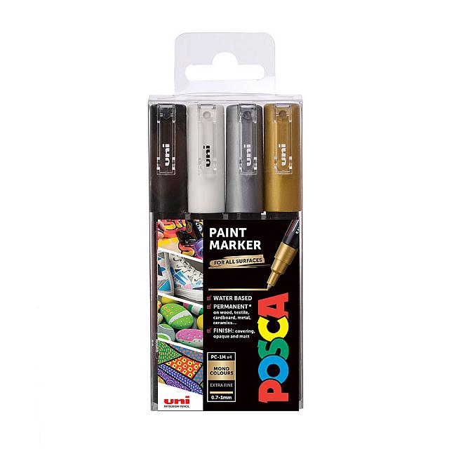 Uni POSCA Marker Pen PC-1M Extra Fine Set of 4 Monotones