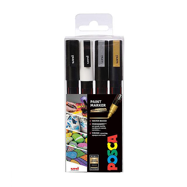Uni POSCA Marker Pen PC-3M Fine Set of 4 Monotones