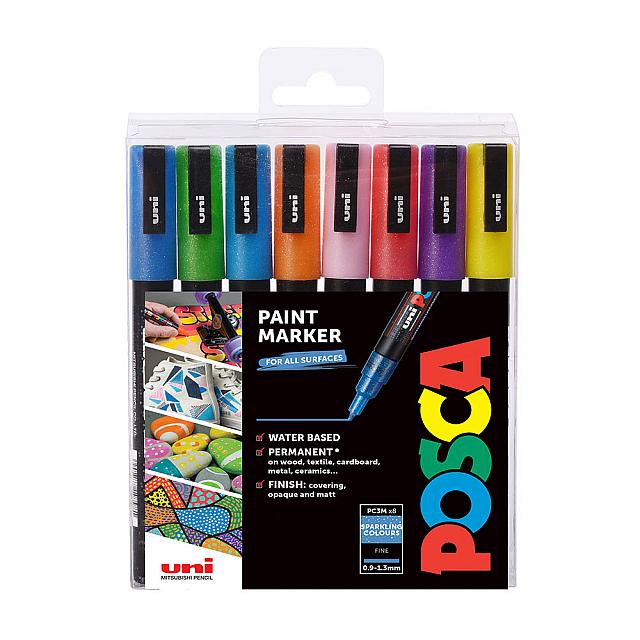 Uni POSCA Marker Pen PC-3M Fine Set of 8 Sparkling