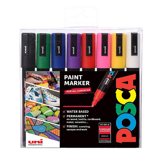 Uni POSCA Marker Pen PC-5M Medium Set of 8 Standard Colours