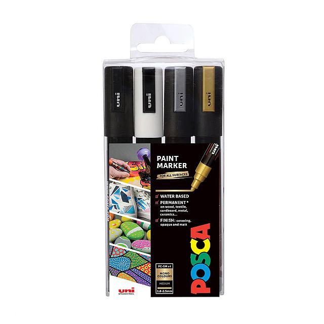 Uni POSCA Marker Pen PC-5M Medium Set of 4 Monotones