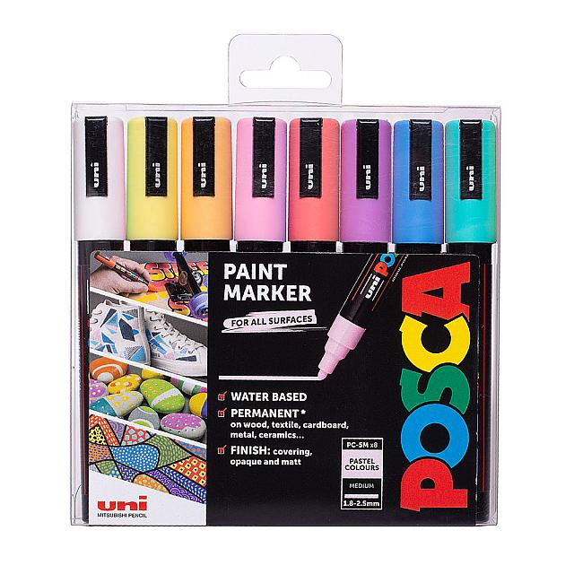 Uni POSCA Marker Pen PC-5M Medium Set of 8 Pastels
