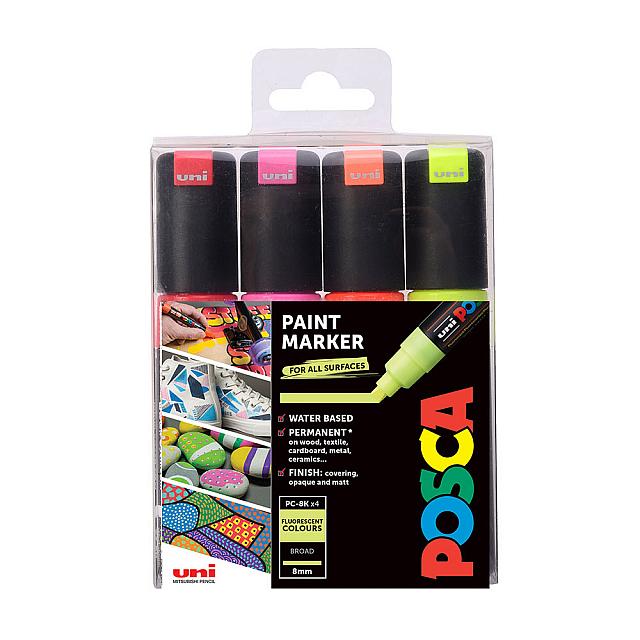 Uni POSCA Marker Pen PC-8K Broad Chisel Set of 4 Fluorescents