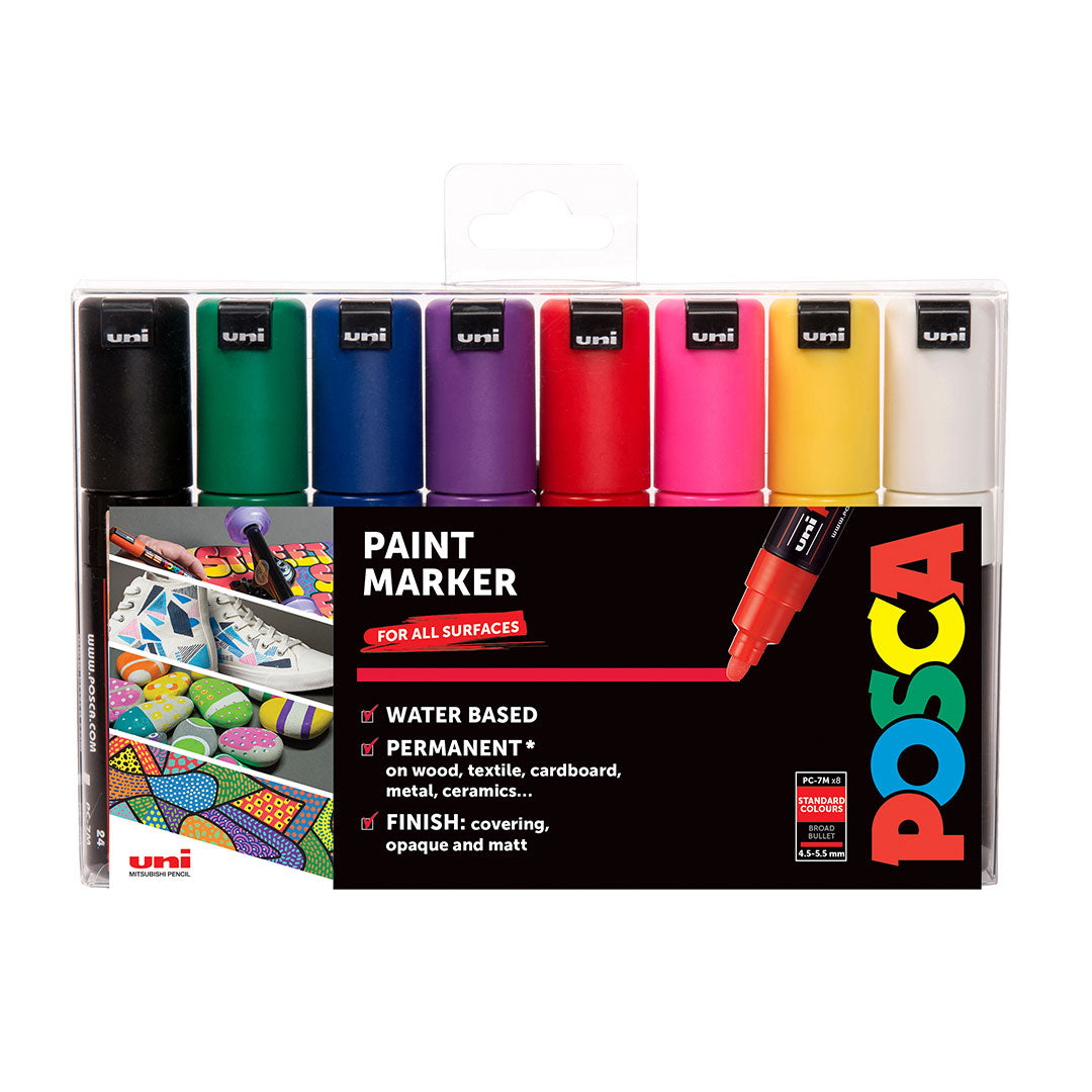 Uni POSCA Marker Pen PC-7M Broad Bullet Set of 8 Assorted