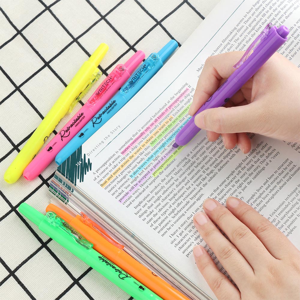 WRITECH Retractable Highlighter Set of 6 Assorted Colours