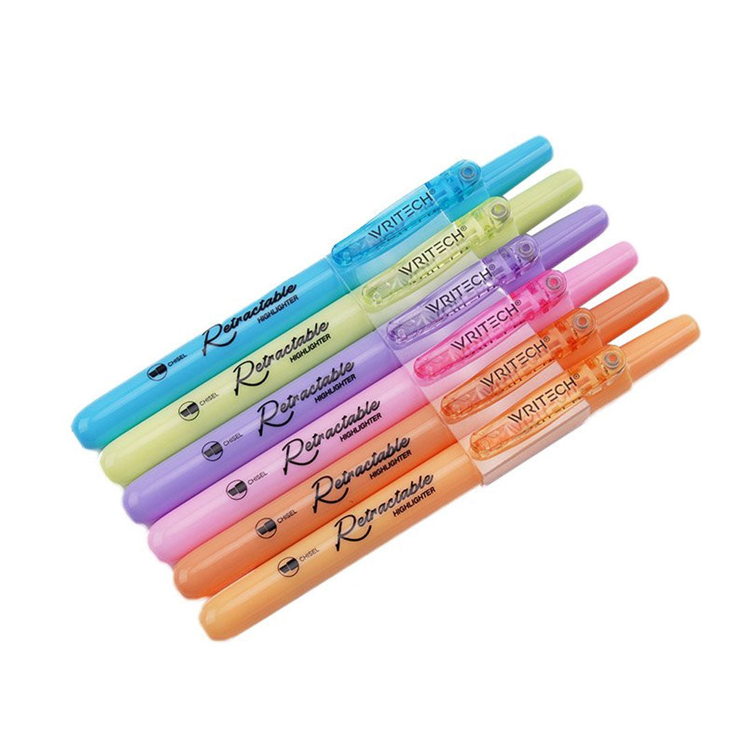 WRITECH Retractable Highlighters Set of 6 Pastel