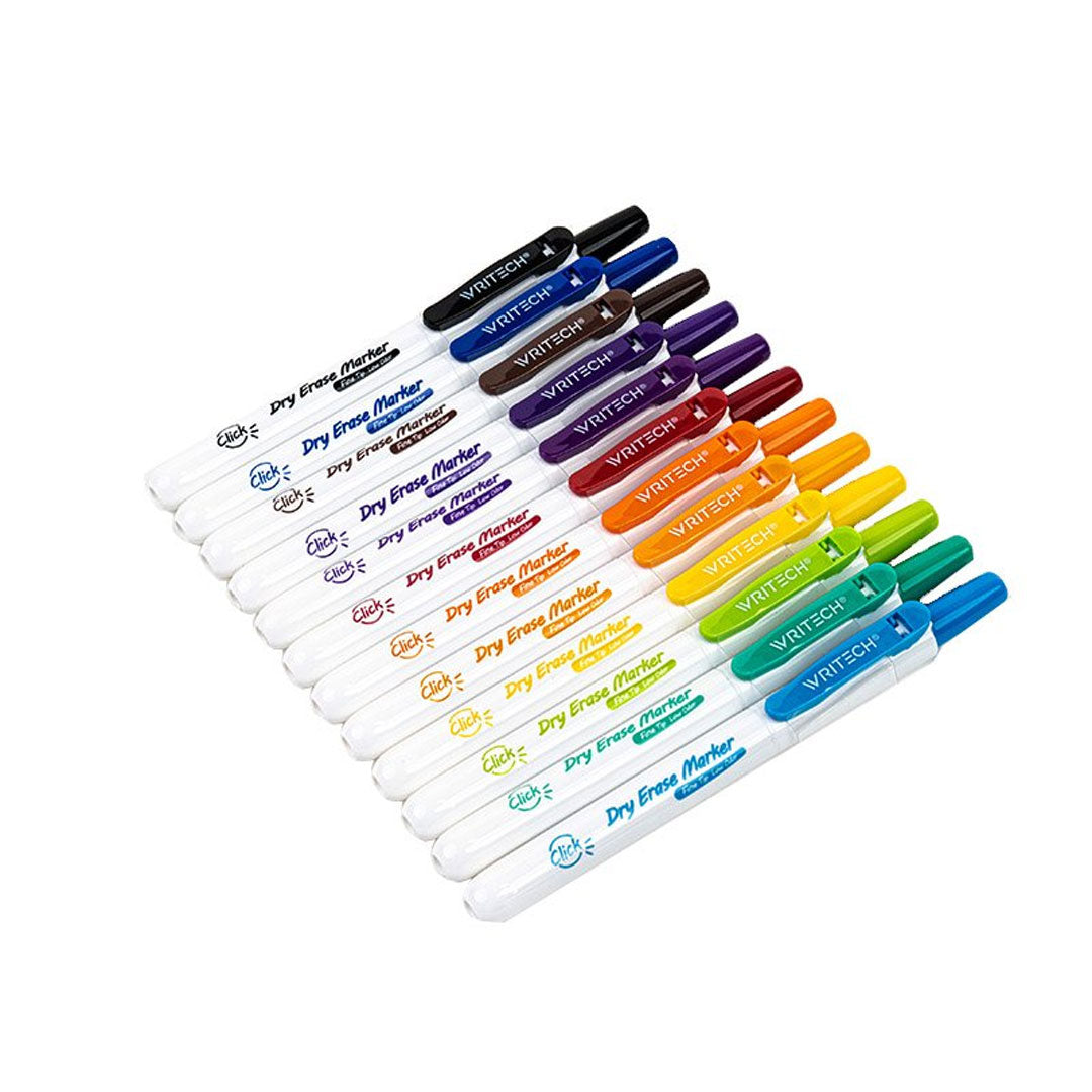 WRITECH Retractable Whiteboard Markers Set of 12 Brights