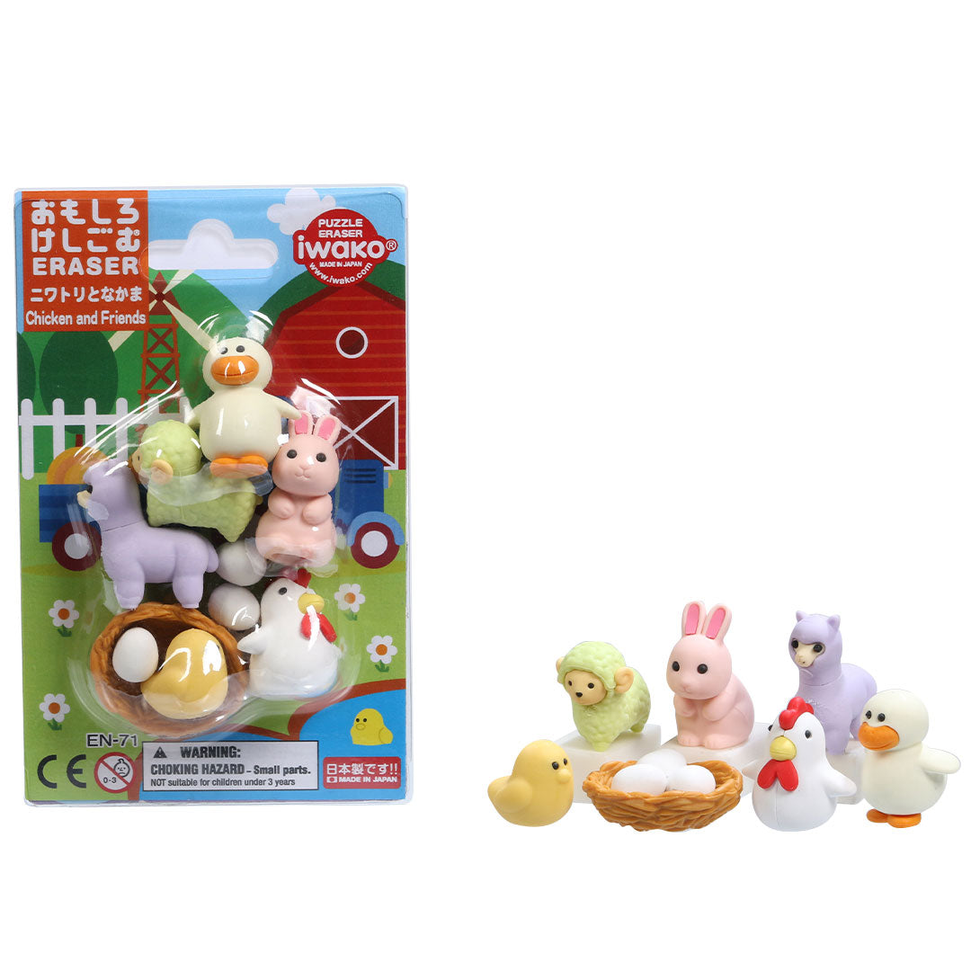 Iwako Puzzle Eraser Set Chicken and Friends