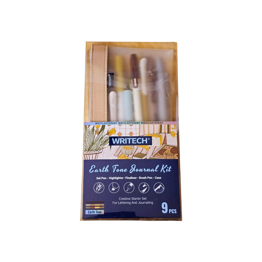 WRITECH 9 Piece Journal Kit with Pencil Case Earth Tones