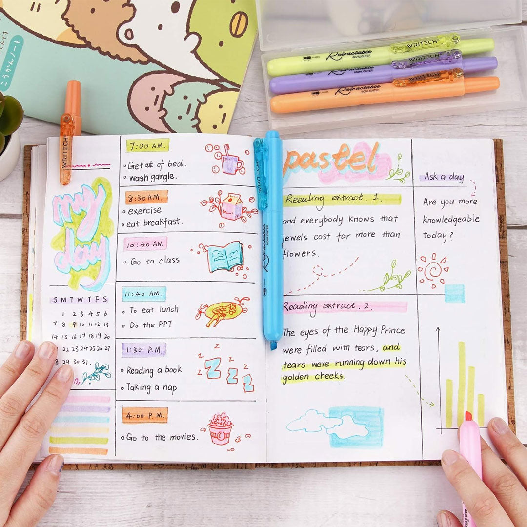 WRITECH Retractable Highlighters Set of 12 Neon and Pastel