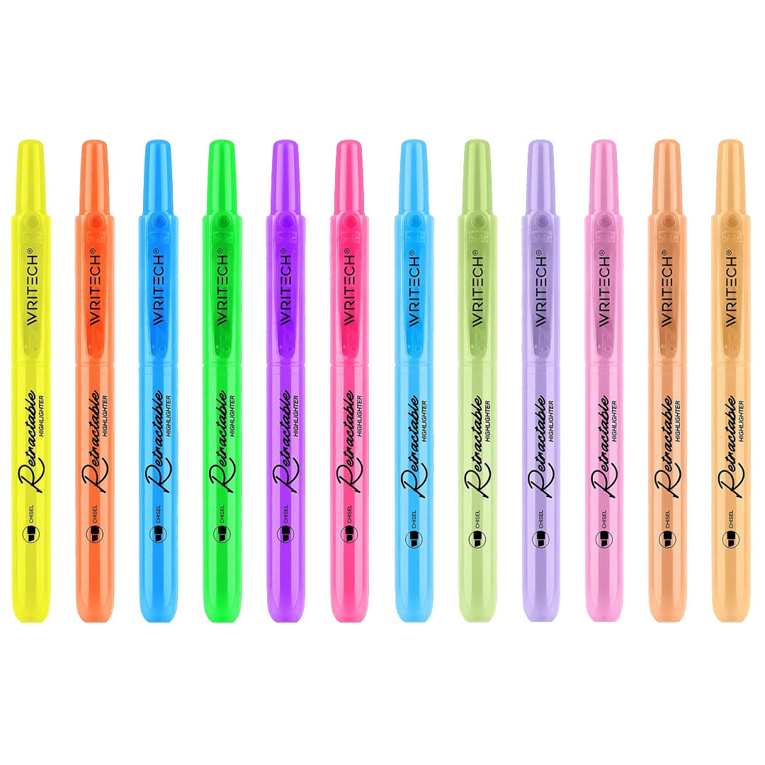 WRITECH Retractable Highlighters Set of 12 Neon and Pastel