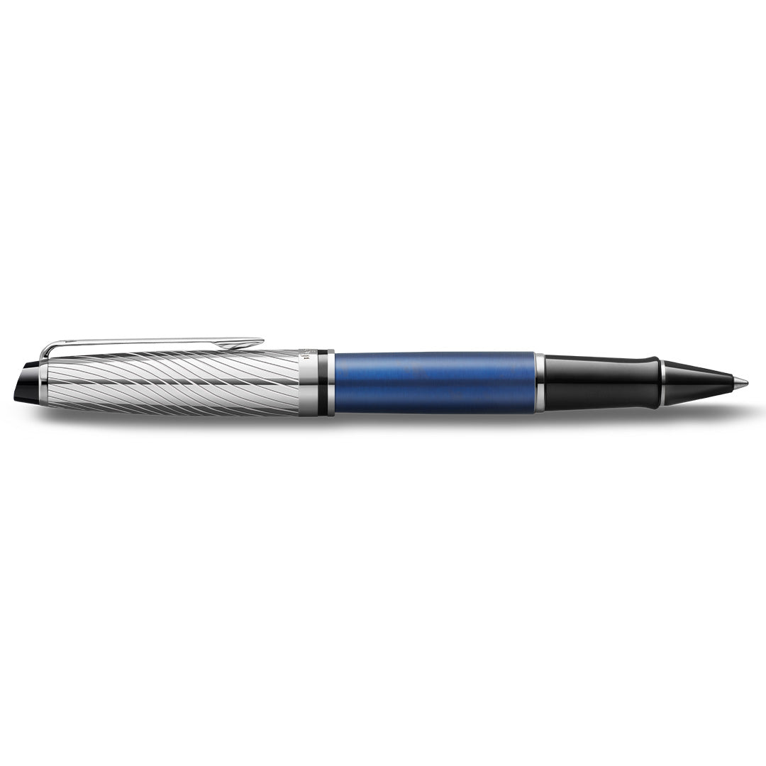 Waterman Expert Deluxe Rollerball Pen Metal & Blue Lacquer with Palladium Trim