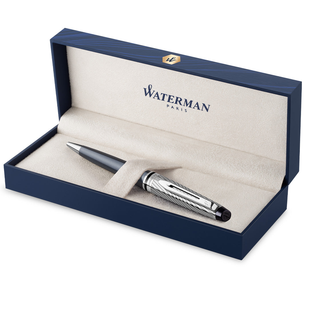 Waterman Expert Deluxe Ballpoint Pen Metal & Stone Grey Lacquer with Palladium Trim