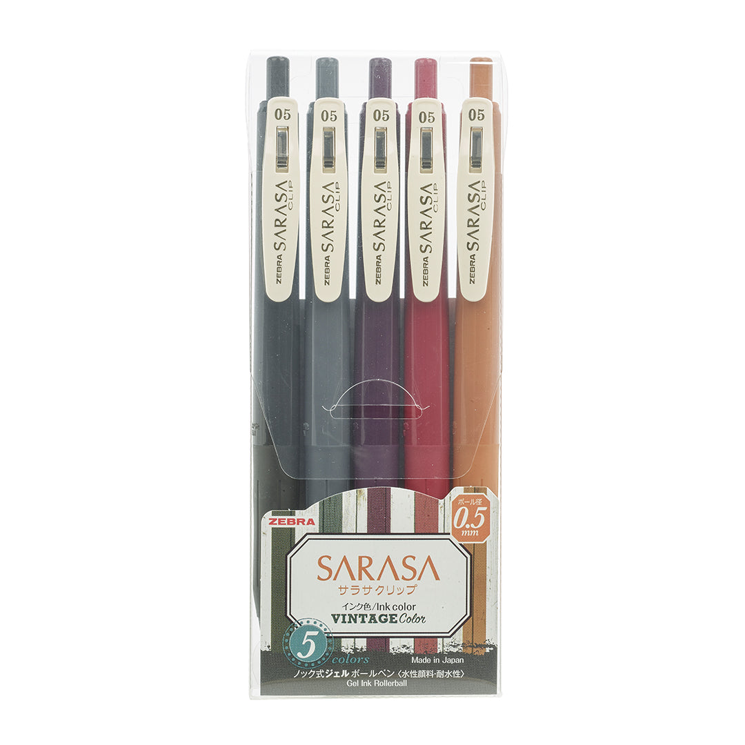 Zebra Sarasa Clip 0.5mm Gel Rollerball Pen Set of 5 Vintage Colours 2