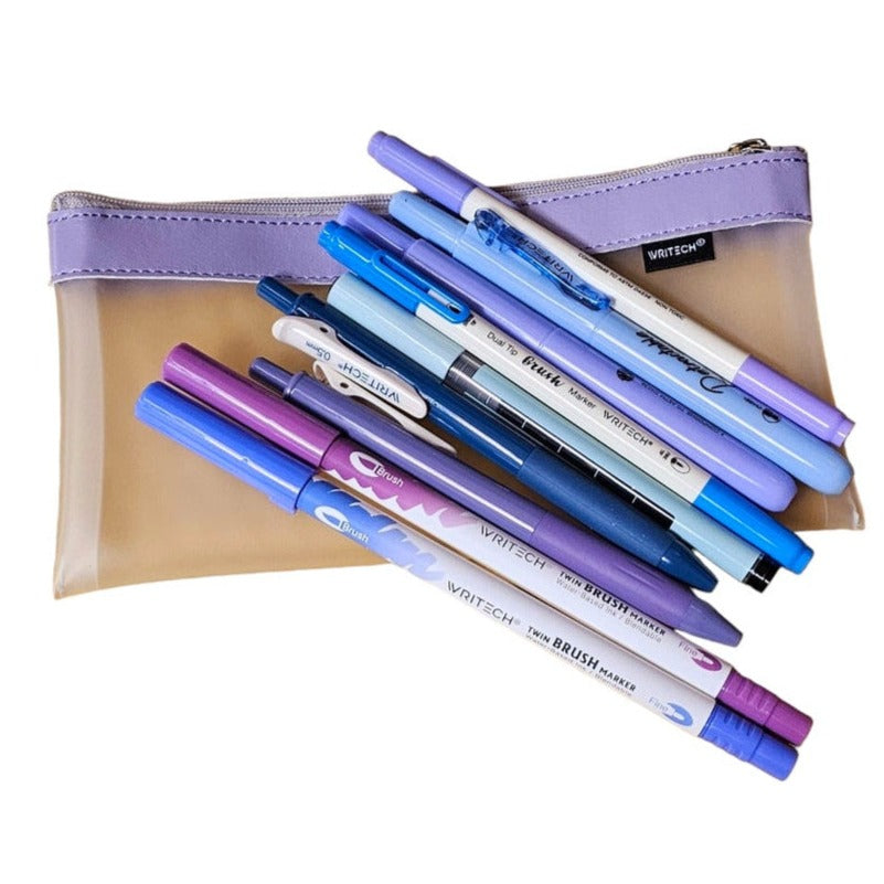 WRITECH 9 Piece Journal Kit with Pencil Case Purple and Blue
