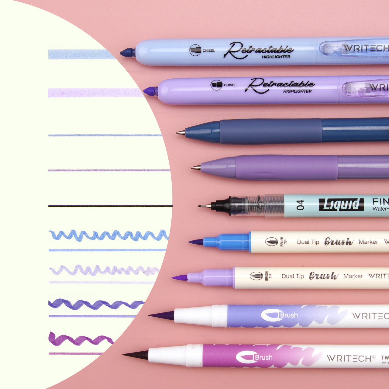 WRITECH 9 Piece Journal Kit with Pencil Case Purple and Blue