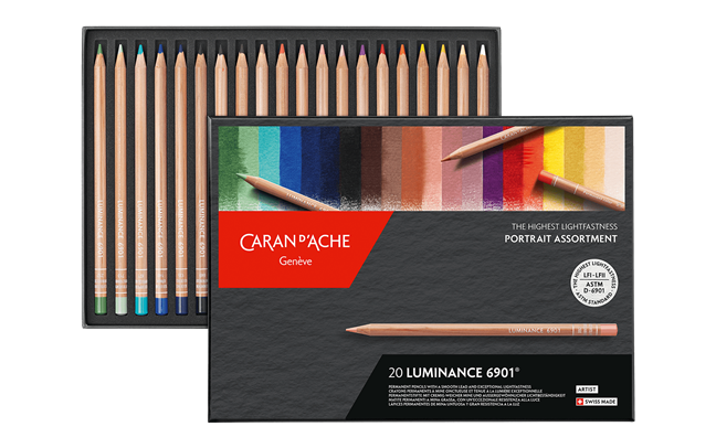 Caran d'Ache Luminance 6901 Professional Permanent Colour Pencil Box of 20 Portrait Colours