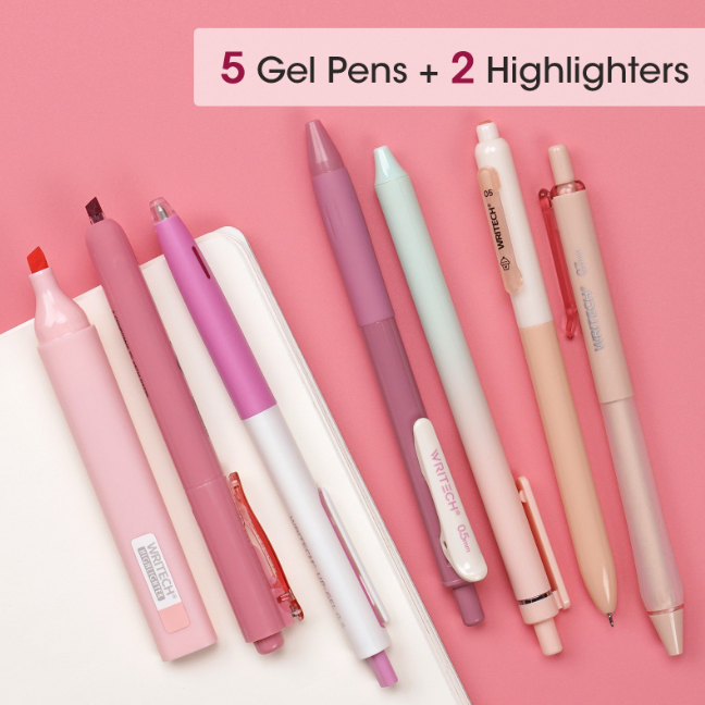 WRITECH 7 Piece Writing Set Pink and Black