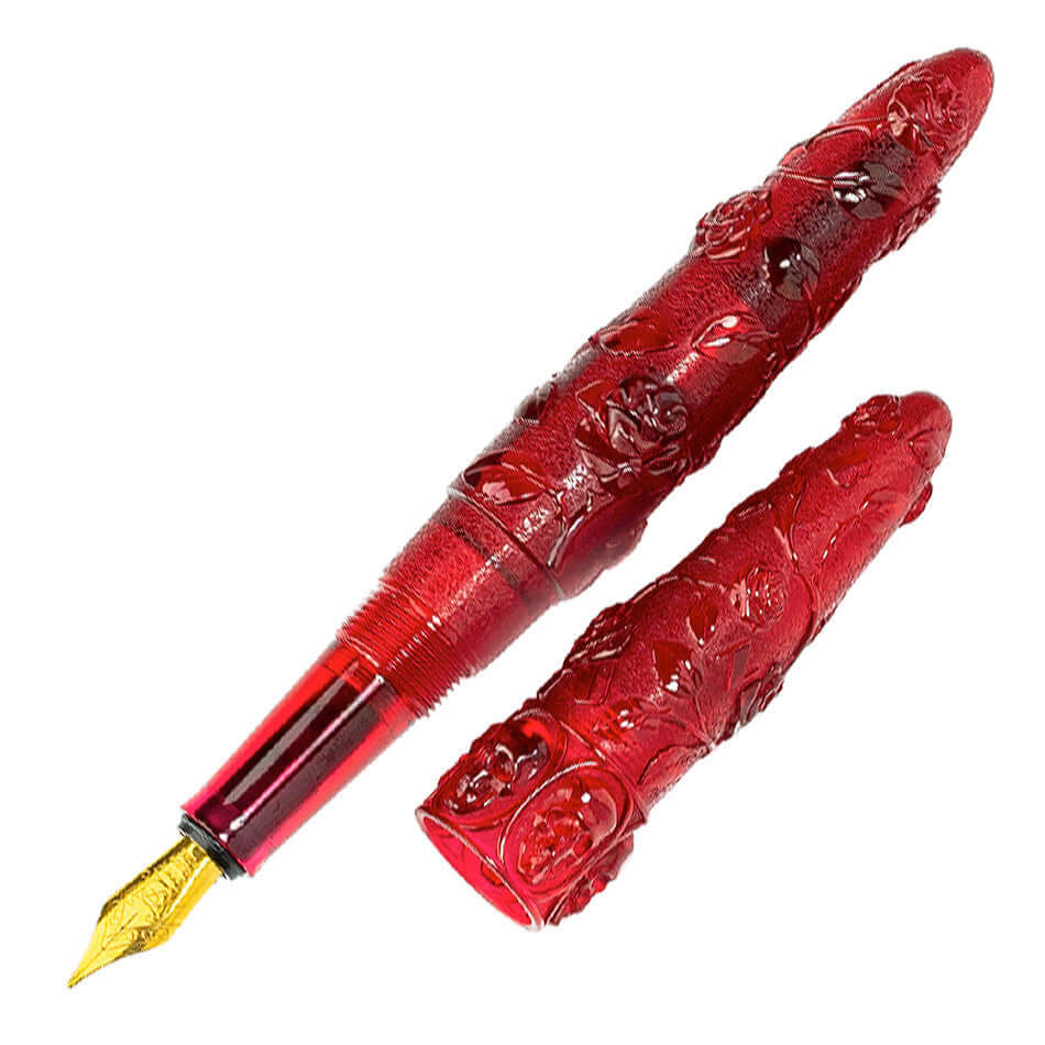 Benu Skull & Roses Fountain Pen Red Rose by Benu at Cult Pens