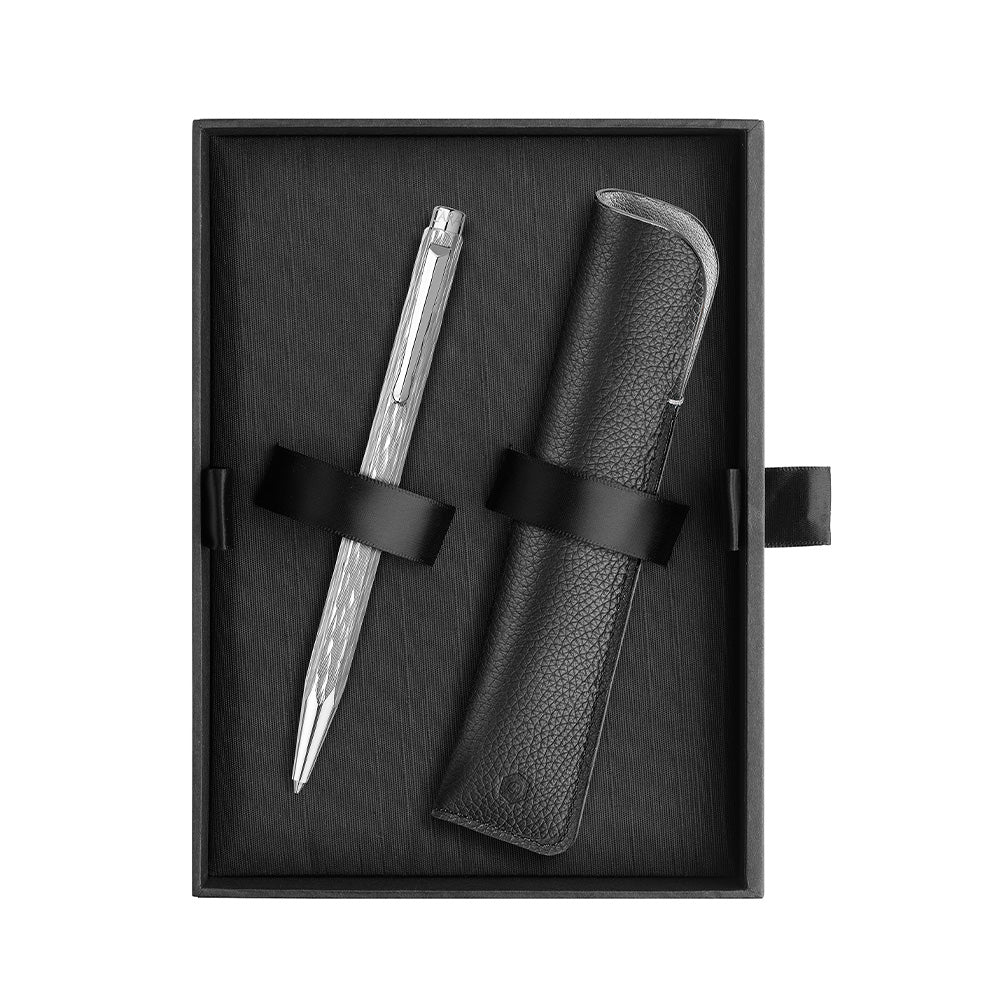 Caran d'Ache Ecridor Venetian Palladium Coated Ballpoint Pen and Leather Case Set by Caran d'Ache at Cult Pens