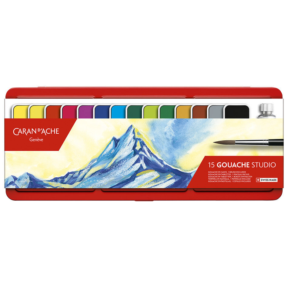 Caran d'Ache Gouache Studio Colour Tablets Tin of 15 by Caran d'Ache at Cult Pens