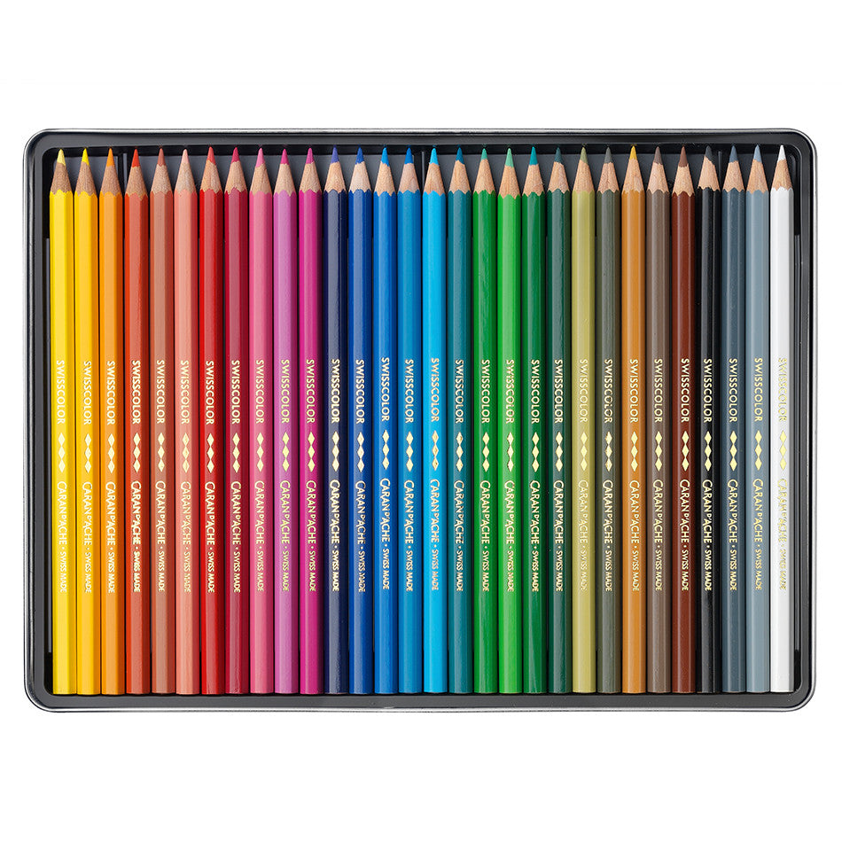 Caran d'Ache Swisscolor Water-Resistant Colouring Pencils Metal Box of 30 by Caran d'Ache at Cult Pens