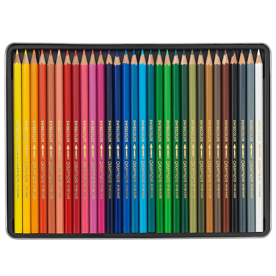Caran d'Ache Swisscolor Water-Soluble Colouring Pencils Metal Box of 30 by Caran d'Ache at Cult Pens