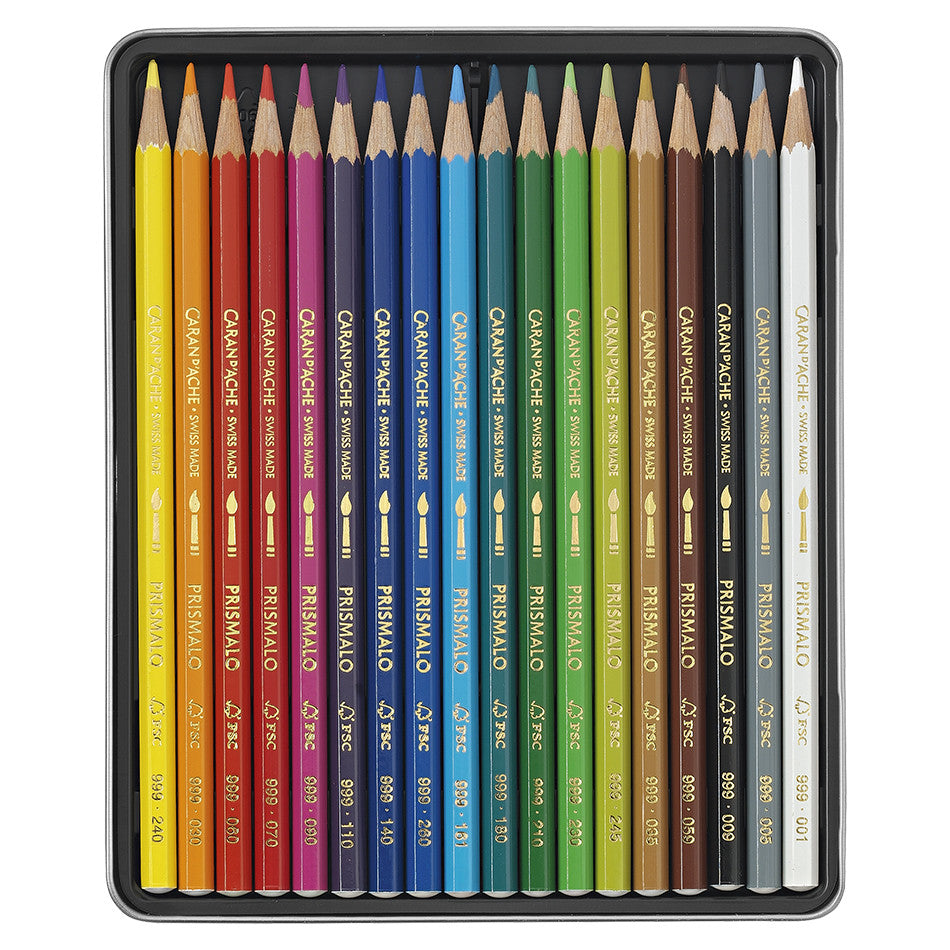 Caran d'Ache Prismalo Water-Soluble Colouring Pencils Tin of 18 by Caran d'Ache at Cult Pens