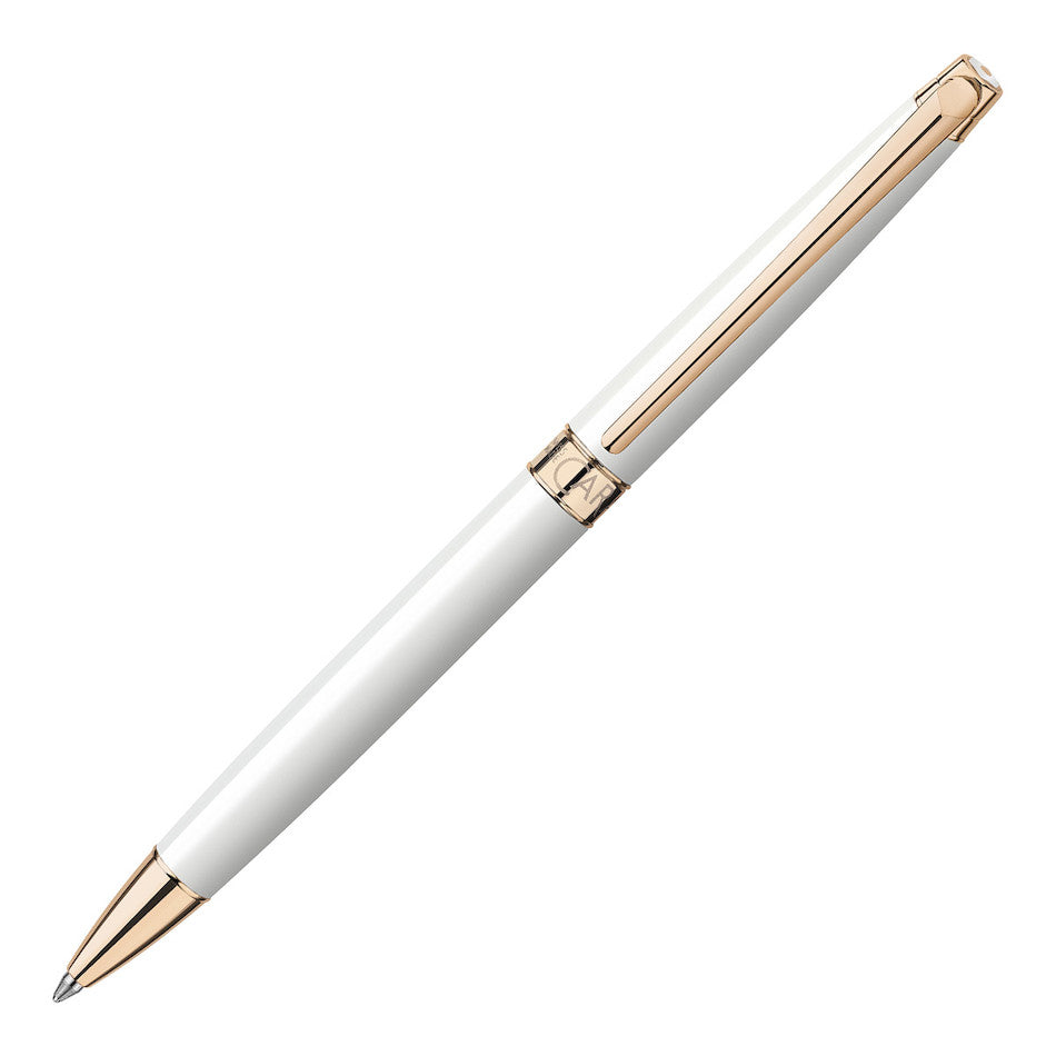 Caran d'Ache Leman Slim Ballpoint Pen White Rose Gold by Caran d'Ache at Cult Pens